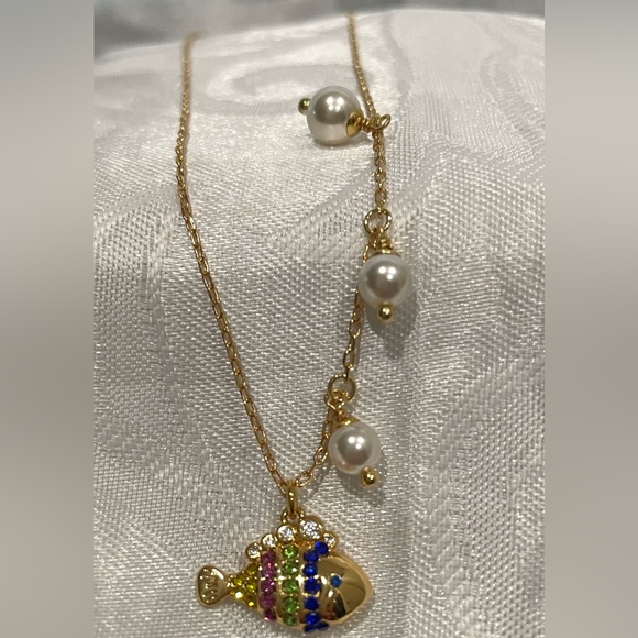 kate spade Jewelry - kate spade Gold-Tone Necklace with Ivory Pearl Drops and fish. NWT